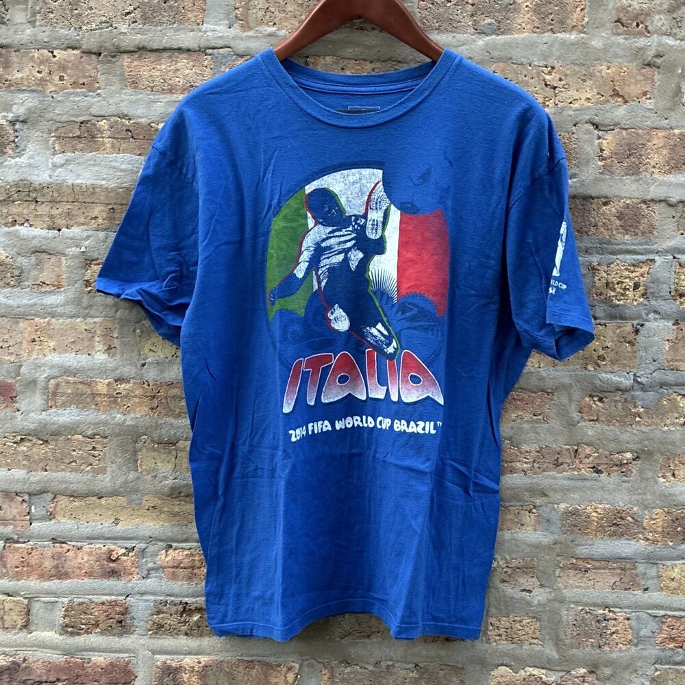 Italy 2014 FIFA World Cup Soccer Football Brazil Official Licensed Blue Shirt XL